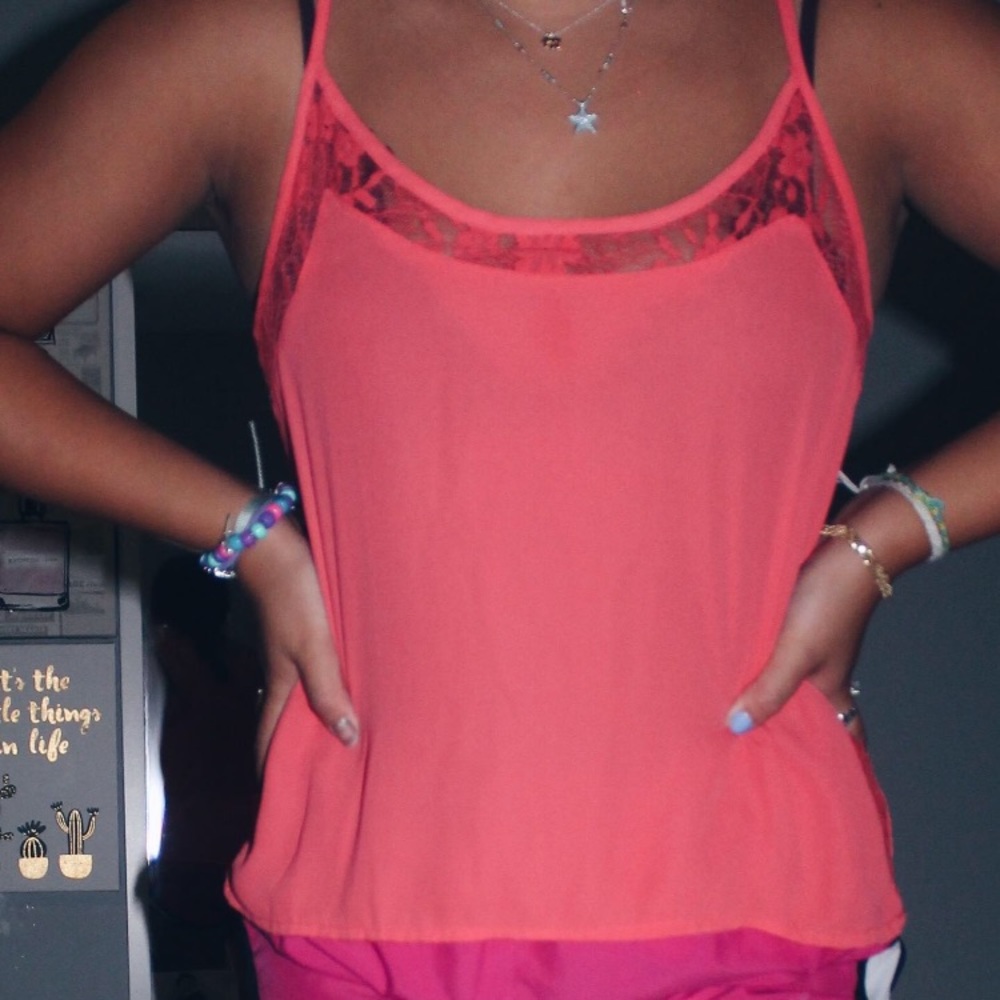 salmon pink lace tank top